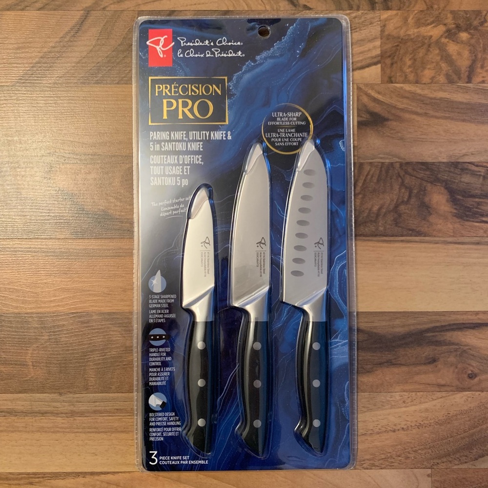 NEW PRESIDENT'S CHOICE PRECISION PRO 3 PIECE KNIFE SET